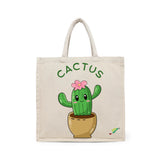 BYFT Adorable Succulent Tote Bag – Happy Cactus Floral Illustration Reusable Tote | Eco-Friendly Daily Carry Bag (Set of 1)