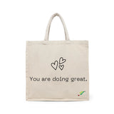 BYFT Inspirational Tote Bag – “You Are Doing Great” Heart Printed Reusable Tote | Eco-Friendly Daily Carry Bag (Set of 1)