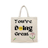 BYFT Retro "You're Doing Great" Tote Bag Groovy Smiley Face & Floral Printed Reusable Tote | Eco-Friendly Daily Carry Bag (Set of 1)