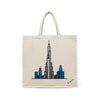 BYFT Modern Cityscape Tote Bag Dubai Rise Skyline Printed Reusable Tote | Eco-Friendly Daily Carry Bag (Set of 1)
