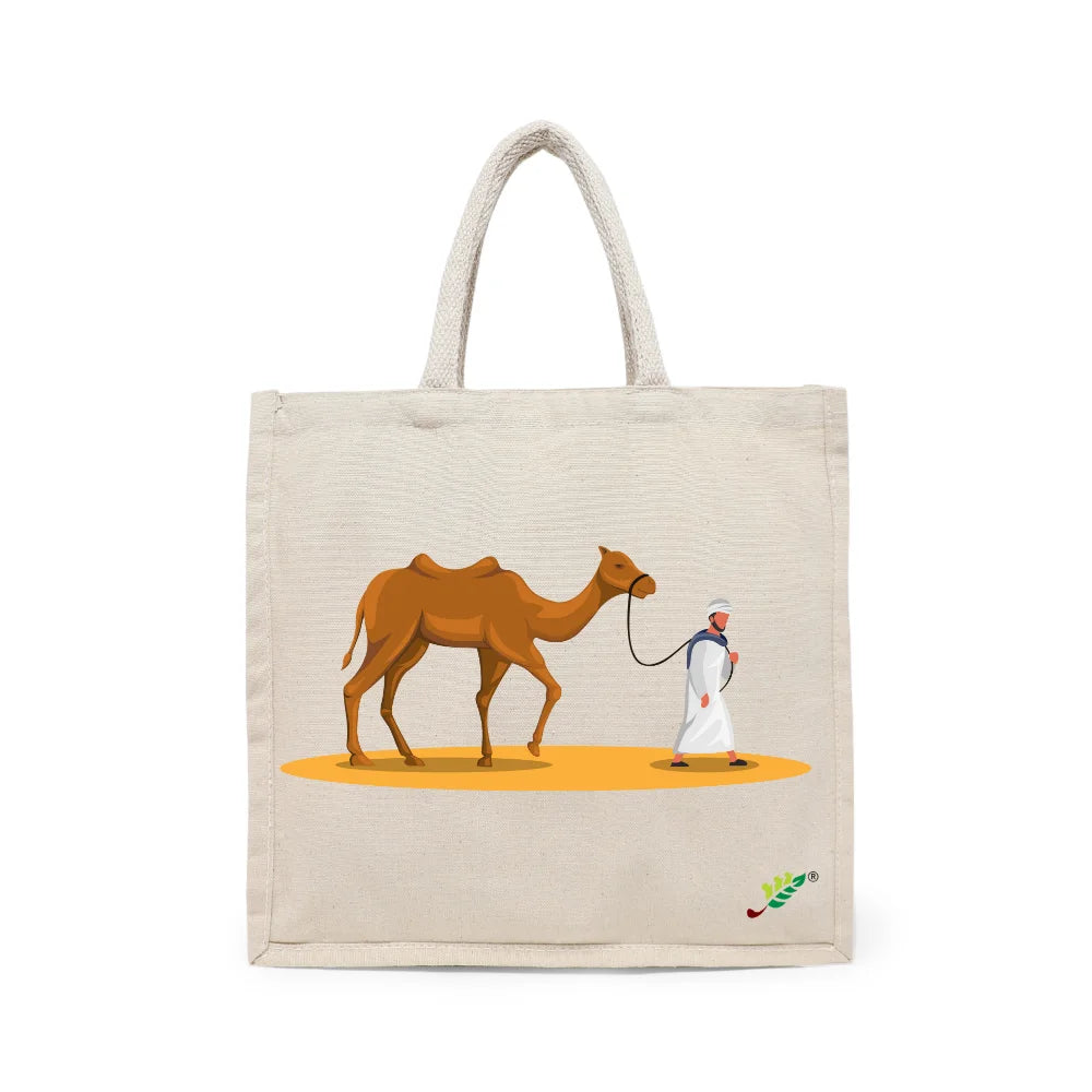 BYFT The Desert Nomad Tote Bag – Arabian Camel & Nomad Printed Reusable Tote | Eco-Friendly Daily Carry Bag (Set of 1)