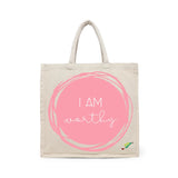 BYFT Affirmation Tote Bag – “I Am Worthy” Pink Artistic Circle Printed Reusable Tote | Eco-Friendly Daily Carry Bag (Set of 1)