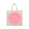 BYFT Affirmation Tote Bag "I Am Worthy"� Pink Artistic Circle Printed Reusable Tote | Eco-Friendly Daily Carry Bag (Set of 1)