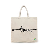 BYFT Inspirational Typography Tote Bag – “Dream” Arrow Printed Reusable Tote | Eco-Friendly Daily Carry Bag (Set of 1)