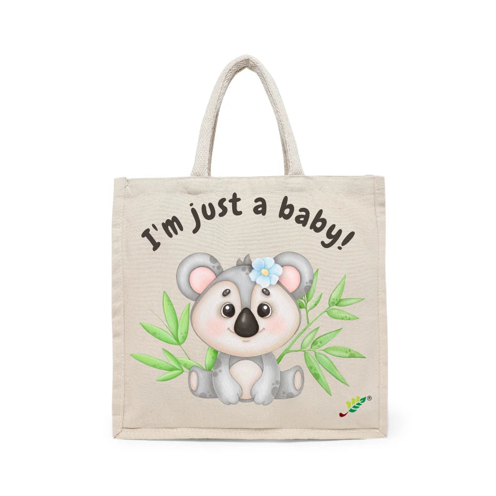 BYFT Sweet Baby Koala Tote Bag – “I’m just a baby!” Floral Koala Printed Reusable Tote | Eco-Friendly Daily Carry Bag (Set of 1)