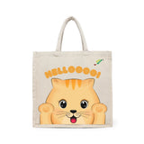 BYFT Friendly Cat Tote Bag – “HELLOOOO!” Ginger Kitten Printed Reusable Tote | Eco-Friendly Daily Carry Bag (Set of 1)