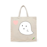 BYFT Cute Illustration Tote Bag – “Boo” Minimal Ghost Printed Tote | Reusable Everyday Carry (Set of 1)
