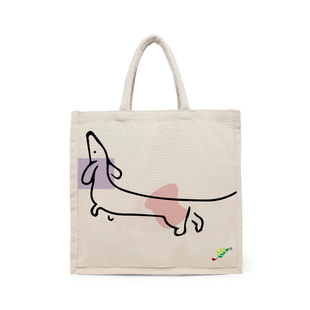 BYFT Dachshund Art Tote Bag – “The Stretch Sketch” Minimalist Dog Reusable Tote | Eco-Friendly Daily Carry Bag (Set of 1)