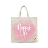 BYFT Aesthetic Lifestyle Tote Bag – “Happy Life” Printed Reusable Tote | Eco-Friendly Daily Carry Bag (Set of 1)