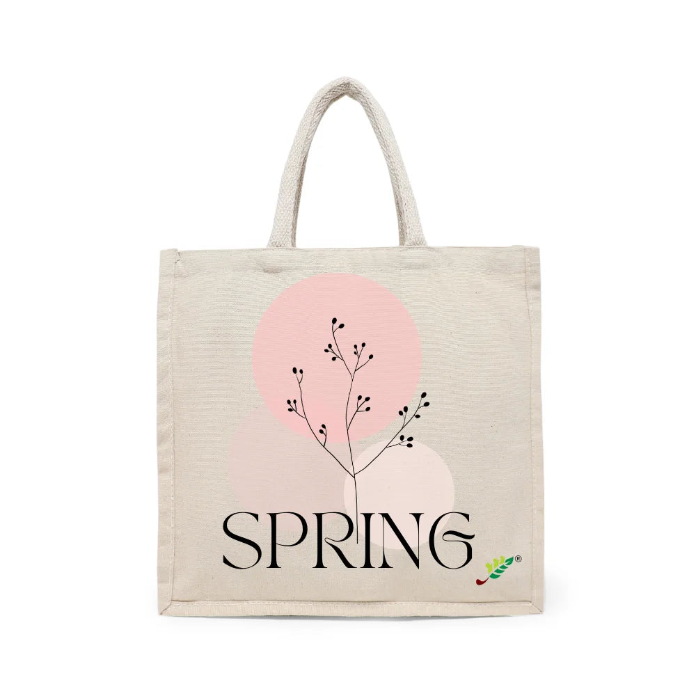 BYFT Spring Floral Tote Bag – Elegant Botanical "Spring" Printed Reusable Tote | Eco-Friendly Daily Carry Bag (Set of 1)