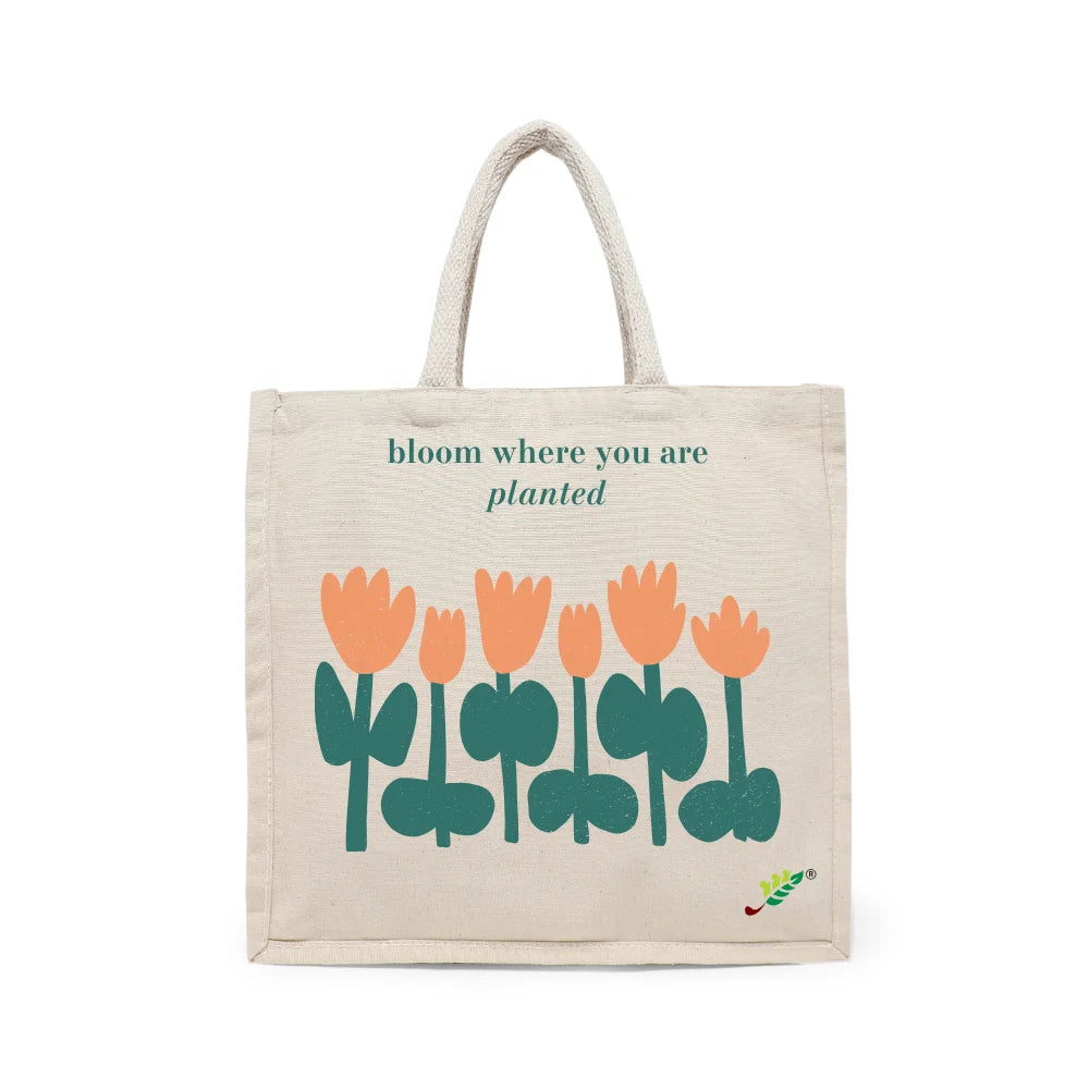 BYFT Inspirational Floral Tote Bag – “Bloom Where You Are Planted” Motivational Printed Tote | Reusable Everyday Carry (Set of 1)