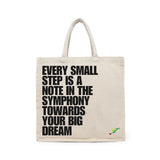 BYFT Inspirational Quote Tote Bag – “Every Small Step” Symphony Printed Reusable Tote | Eco-Friendly Daily Carry Bag (Set of 1)