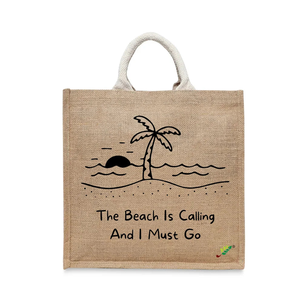 BYFT Tropical Beach Tote Bag – “The Beach Is Calling” Nautical Printed Reusable Tote | Eco-Friendly Daily Carry Bag (Set of 1)