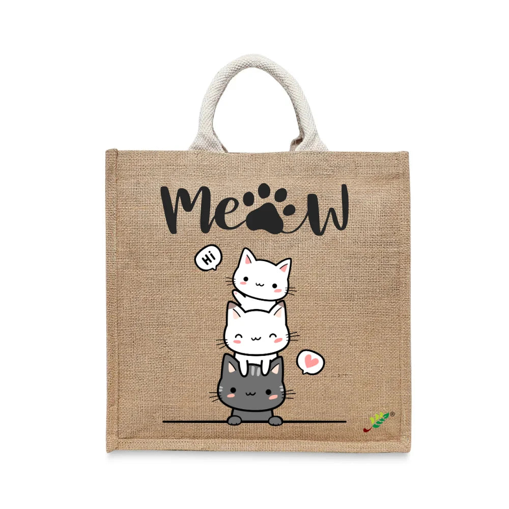 BYFT Cute Stacked Cats Tote Bag – “Hi Meow” Kitten Reusable Tote | Eco-Friendly Daily Carry Bag (Set of 1)