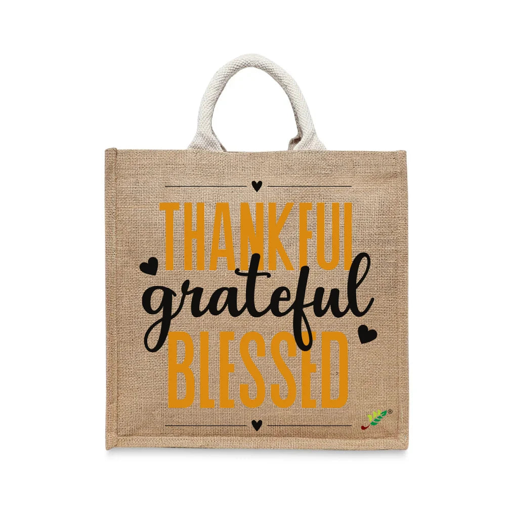 BYFT Inspirational Tote Bag – “Thankful Grateful Blessed” Printed Reusable Tote | Eco-Friendly Daily Carry Bag (Set of 1)