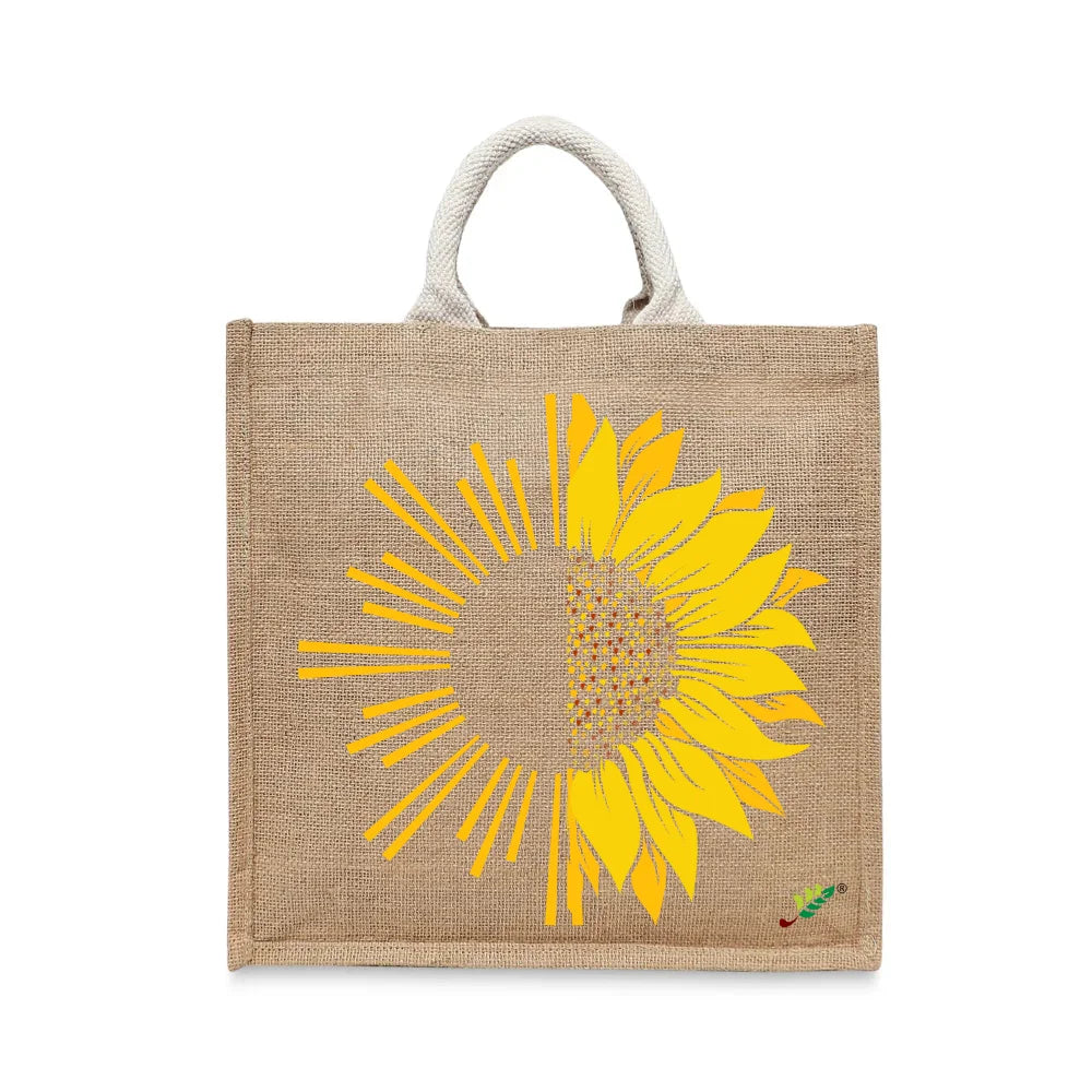 BYFT Artistic Sunflower Tote Bag – Dual-Nature Sun & Sunflower Printed Reusable Tote | Eco-Friendly Daily Carry Bag (Set of 1)
