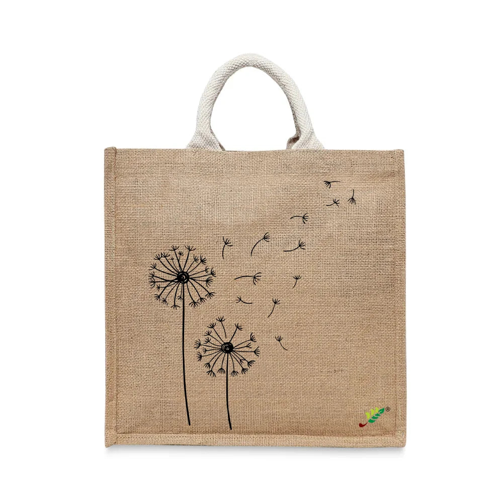 BYFT Aesthetic Nature Line Art Tote Bag – Dandelion Printed Reusable Tote | Eco-Friendly Daily Carry Bag (Set of 1)