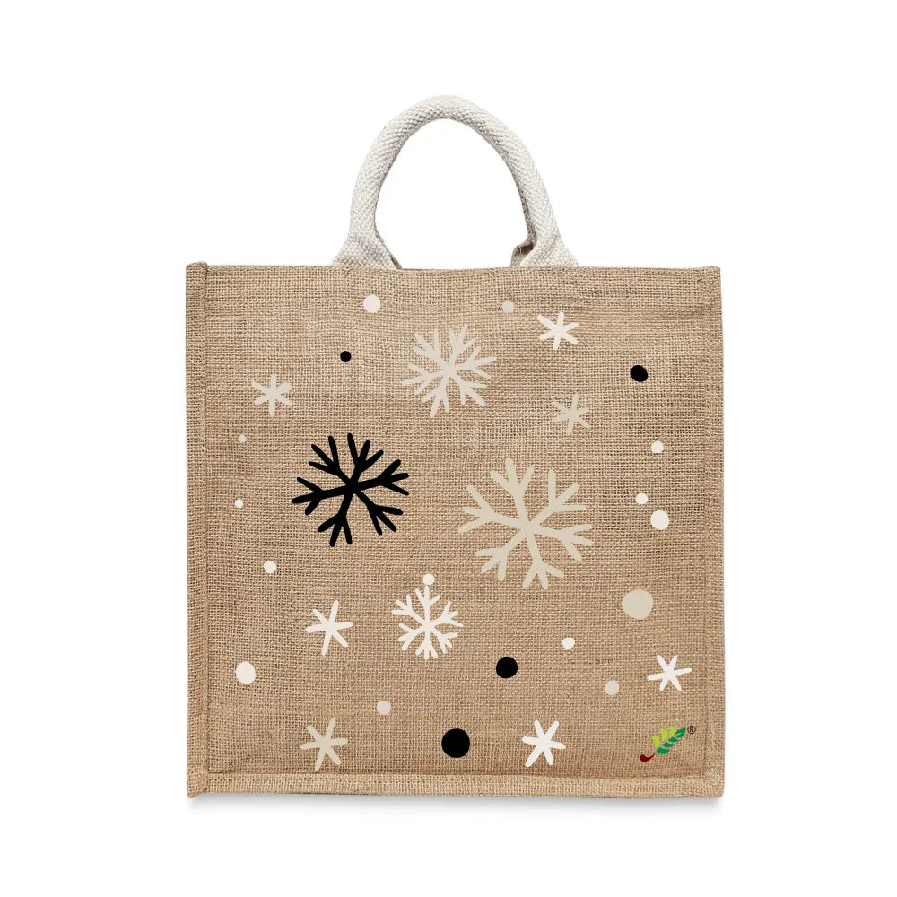 BYFT Winter Snowflakes Tote Bag – Minimalist Festive Snowflake Cluster Printed Reusable Tote | Eco-Friendly Daily Carry Bag (Set of 1)