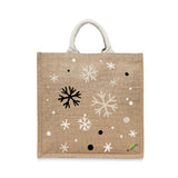 BYFT Winter Snowflakes Tote Bag – Minimalist Festive Snowflake Cluster Printed Reusable Tote | Eco-Friendly Daily Carry Bag (Set of 1)