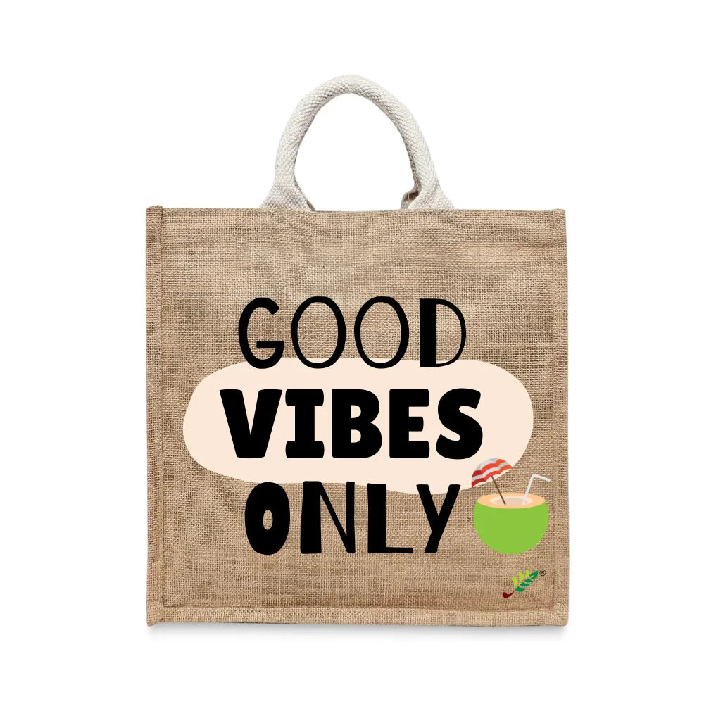 BYFT Tropical Tote Bag – “Good Vibes Only” Coconut Printed Reusable Tote | Eco-Friendly Daily Carry Bag (Set of 1)