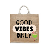 BYFT Tropical Tote Bag – “Good Vibes Only” Coconut Printed Reusable Tote | Eco-Friendly Daily Carry Bag (Set of 1)