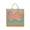 BYFT Tropical Beach Tote Bag "Hello Summer"� Script with Watermelon & Sunglasses Reusable Tote | Eco-Friendly Daily Carry Bag (Set of 1)