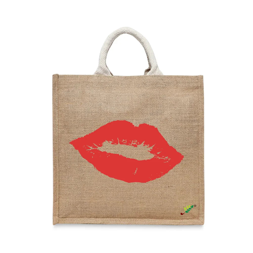 BYFT Red Lip Signature Tote Bag – Iconic Red Kiss Printed Reusable Tote | Eco-Friendly Daily Carry Bag (Set of 1)
