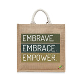 BYFT Inspirational Typography Tote Bag – “Embrave. Embrace. Empower.” Printed Reusable Tote | Eco-Friendly Daily Carry Bag (Set of 1)