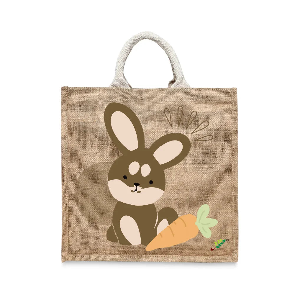 BYFT Adorable Bunny Tote Bag – Brown Rabbit & Carrot Reusable Tote | Eco-Friendly Daily Carry Bag (Set of 1)