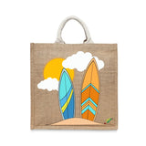 BYFT Tropical Surfboards Tote Bag – Retro Beach Vibes Printed Reusable Tote | Eco-Friendly Daily Carry Bag (Set of 1)