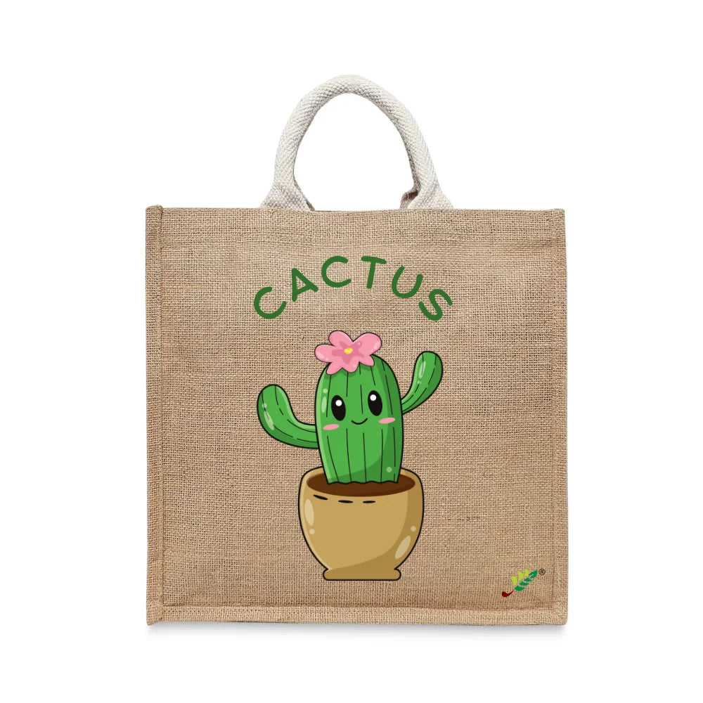 BYFT Adorable Succulent Tote Bag – Happy Cactus Floral Illustration Reusable Tote | Eco-Friendly Daily Carry Bag (Set of 1)