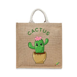 BYFT Adorable Succulent Tote Bag – Happy Cactus Floral Illustration Reusable Tote | Eco-Friendly Daily Carry Bag (Set of 1)