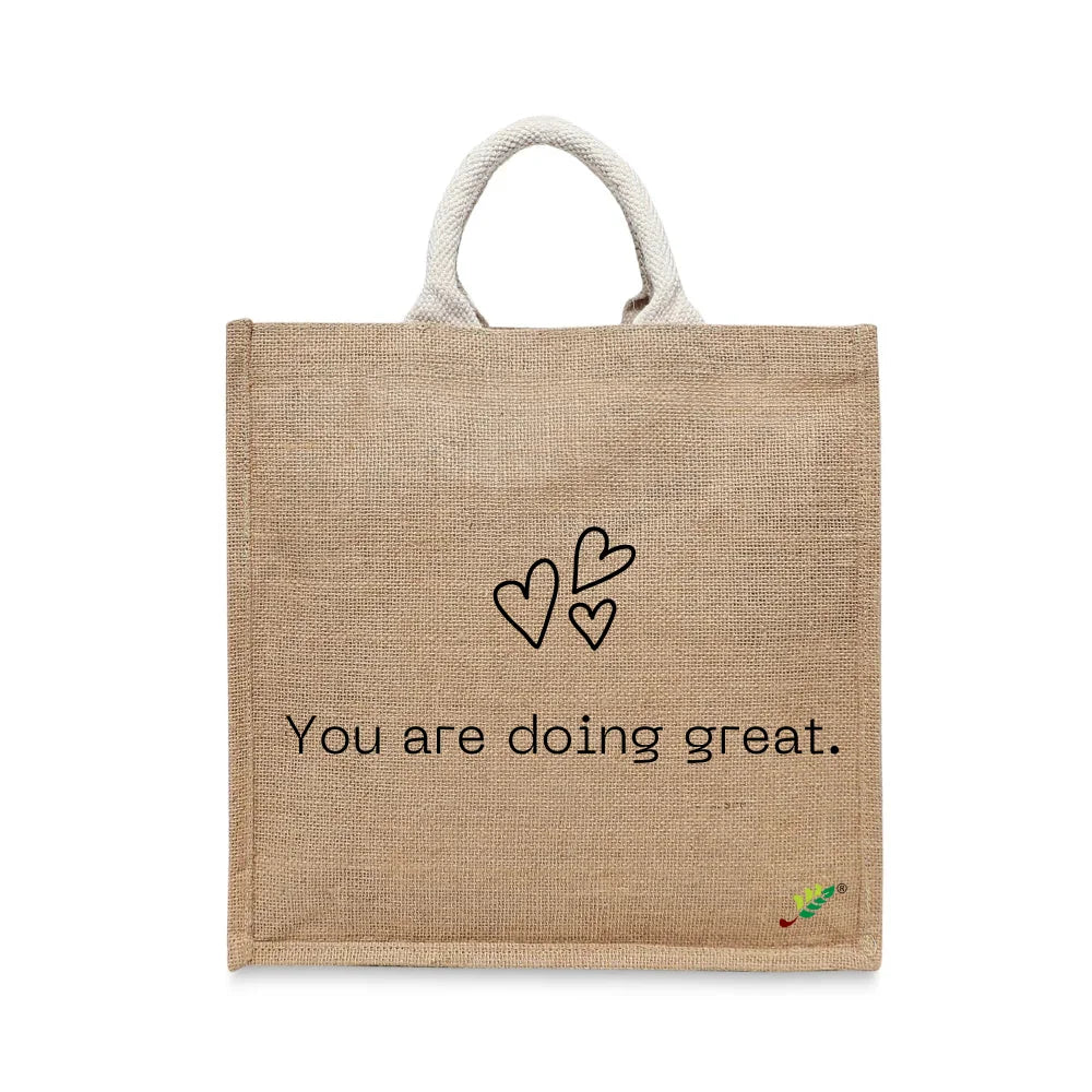 BYFT Inspirational Tote Bag – “You Are Doing Great” Heart Printed Reusable Tote | Eco-Friendly Daily Carry Bag (Set of 1)