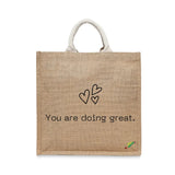 BYFT Inspirational Tote Bag – “You Are Doing Great” Heart Printed Reusable Tote | Eco-Friendly Daily Carry Bag (Set of 1)