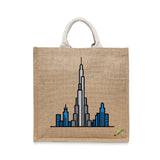 BYFT Modern Cityscape Tote Bag – Dubai Rise Skyline Printed Reusable Tote | Eco-Friendly Daily Carry Bag (Set of 1)