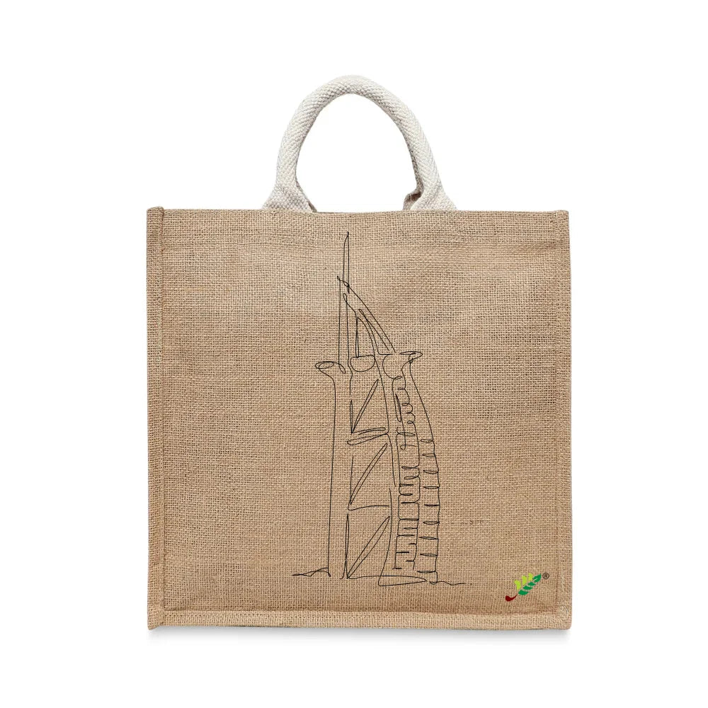 BYFT Minimal Line Art Tote Bag – “Burj Al Arab” Iconic Architecture Printed Tote | Reusable Everyday Carry (Set of 1)