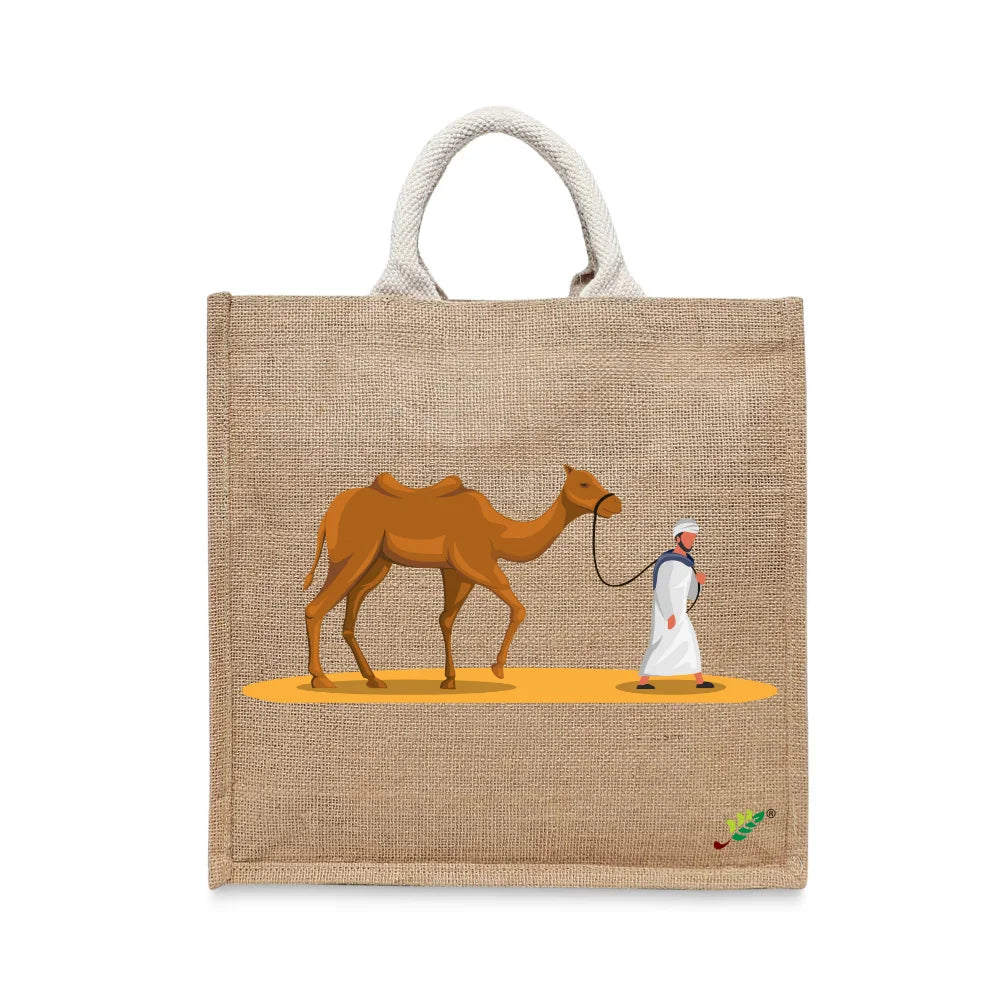 BYFT The Desert Nomad Tote Bag – Arabian Camel & Nomad Printed Reusable Tote | Eco-Friendly Daily Carry Bag (Set of 1)