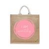BYFT Affirmation Tote Bag "I Am Worthy"� Pink Artistic Circle Printed Reusable Tote | Eco-Friendly Daily Carry Bag (Set of 1)