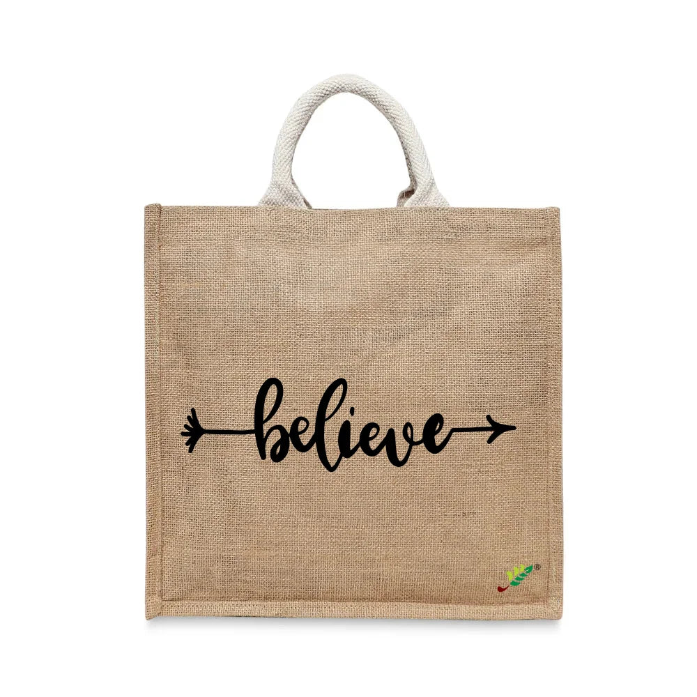 BYFT Minimalist Motivational Tote Bag Believe, Inspirational Printed Reusable Tote Everyday Eco-Friendly Carry Set of 1