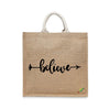BYFT Minimalist Motivational Tote Bag Believe, Inspirational Printed Reusable Tote Everyday Eco-Friendly Carry Set of 1