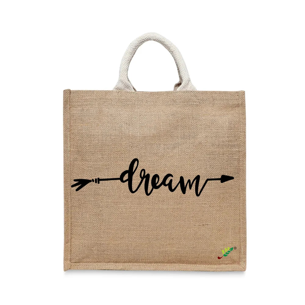BYFT Inspirational Typography Tote Bag – “Dream” Arrow Printed Reusable Tote | Eco-Friendly Daily Carry Bag (Set of 1)