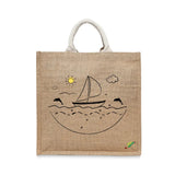 BYFT Nautical Adventure Tote Bag – “Ocean Dreams” Sailboat & Dolphin Printed Reusable Tote | Eco-Friendly Daily Carry Bag (Set of 1)