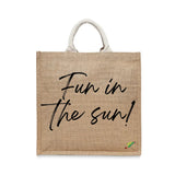 BYFT Summer Vibes Tote Bag – “Fun in the Sun!” Script Printed Reusable Tote | Eco-Friendly Daily Carry Bag (Set of 1)