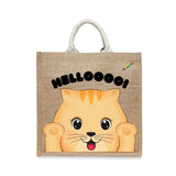 BYFT Friendly Cat Tote Bag – “HELLOOOO!” Ginger Kitten Printed Reusable Tote | Eco-Friendly Daily Carry Bag (Set of 1)