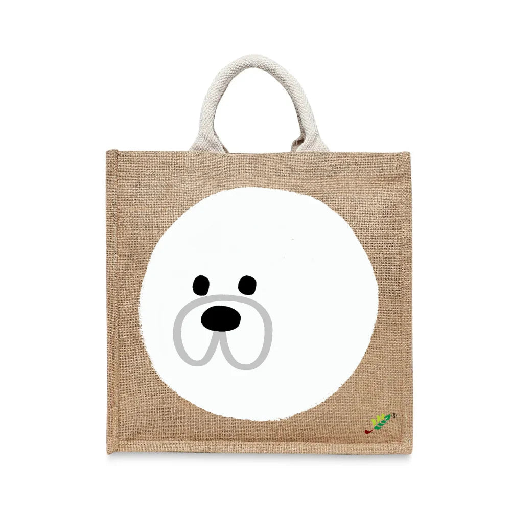 BYFT Minimalist Cute Puppy Tote Bag – Mochi Dog Reusable Tote | Eco-Friendly Daily Carry Bag (Set of 1)