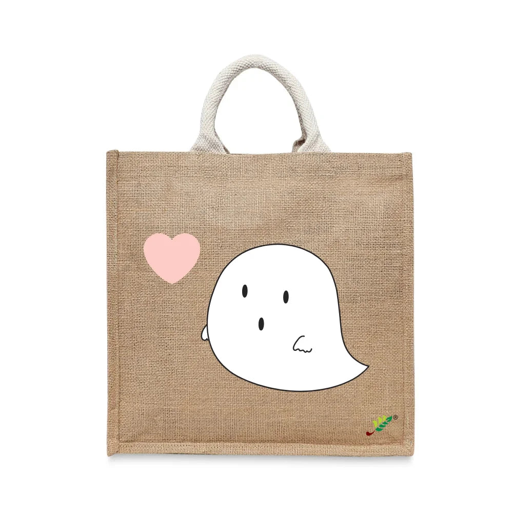 BYFT Cute Illustration Tote Bag – “Boo” Minimal Ghost Printed Tote | Reusable Everyday Carry (Set of 1)