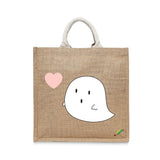 BYFT Cute Illustration Tote Bag – “Boo” Minimal Ghost Printed Tote | Reusable Everyday Carry (Set of 1)