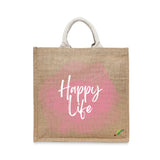 BYFT Aesthetic Lifestyle Tote Bag – “Happy Life” Printed Reusable Tote | Eco-Friendly Daily Carry Bag (Set of 1)