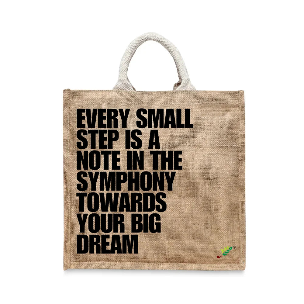 BYFT Inspirational Quote Tote Bag – “Every Small Step” Symphony Printed Reusable Tote | Eco-Friendly Daily Carry Bag (Set of 1)