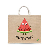 BYFT Happy Watermelon Slice Tote Bag – “Summer” Kawaii Fruit Character Reusable Tote | Eco-Friendly Daily Carry Bag (Set of 1)